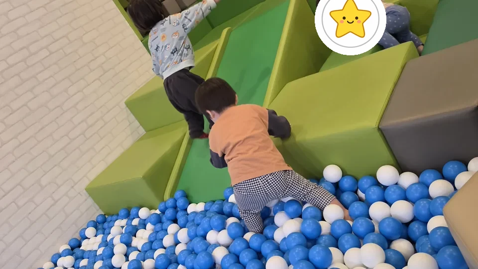 雲仙東洋館のボールプールと滑り台で遊ぶ子どもたち