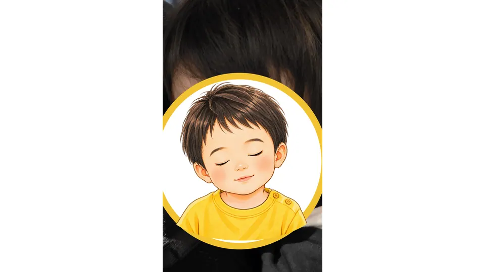有料アトラクションの待ち時間に眠る1歳半の子ども